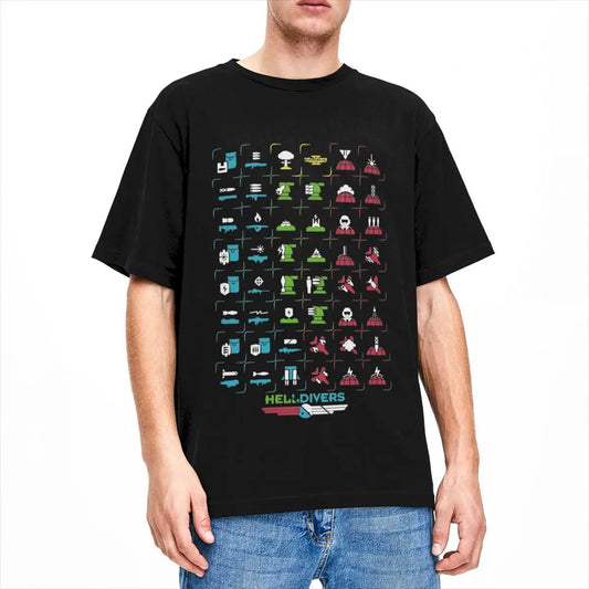 Camisetas para hombre y mujer, camiseta Helldivers Stratagem Icon Stuff Vintage de algodón de manga corta Helldivers 2, camiseta de videojuego, ropa de cuello redondo