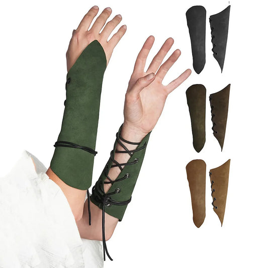 Accesorios de disfraz celta para mujer, pulseras medievales de gamuza con cordones, equipo de brazo Pixie Archer, accesorios de Cosplay de elfo, guantes de cazador para mujer