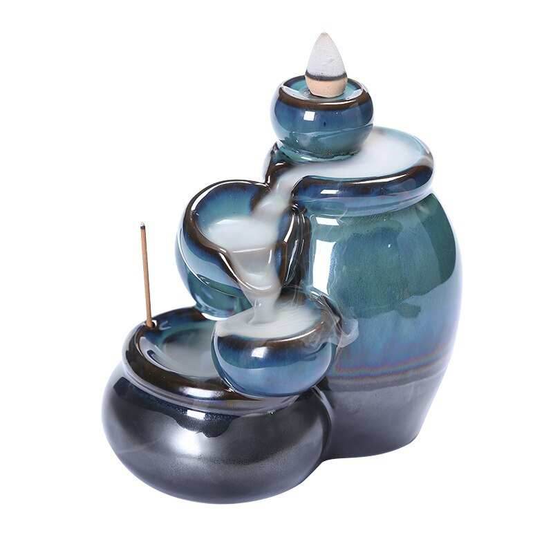 Blue Jars Cascading Waterfall Backflow Incense Burner Holder - 
