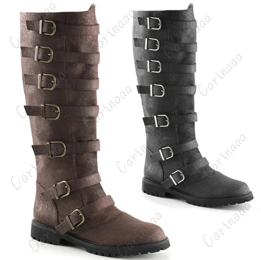 Costume médiéval pour hommes et femmes, bottes de chevalier Viking, chaussures de Larp en cuir PU, bottes fantaisie de Cosplay pour fête de carnaval, Steampunk