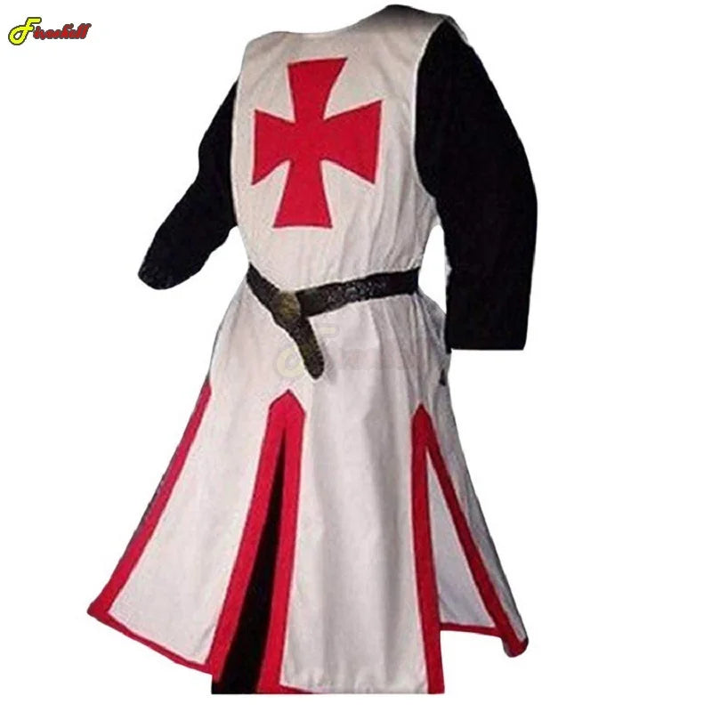 Plus Size Men Medieval Cosplay Robes Templar Knight Crusader Surcoat Long Sleeve Short Sleeve Mens Tops Reenactment Costume