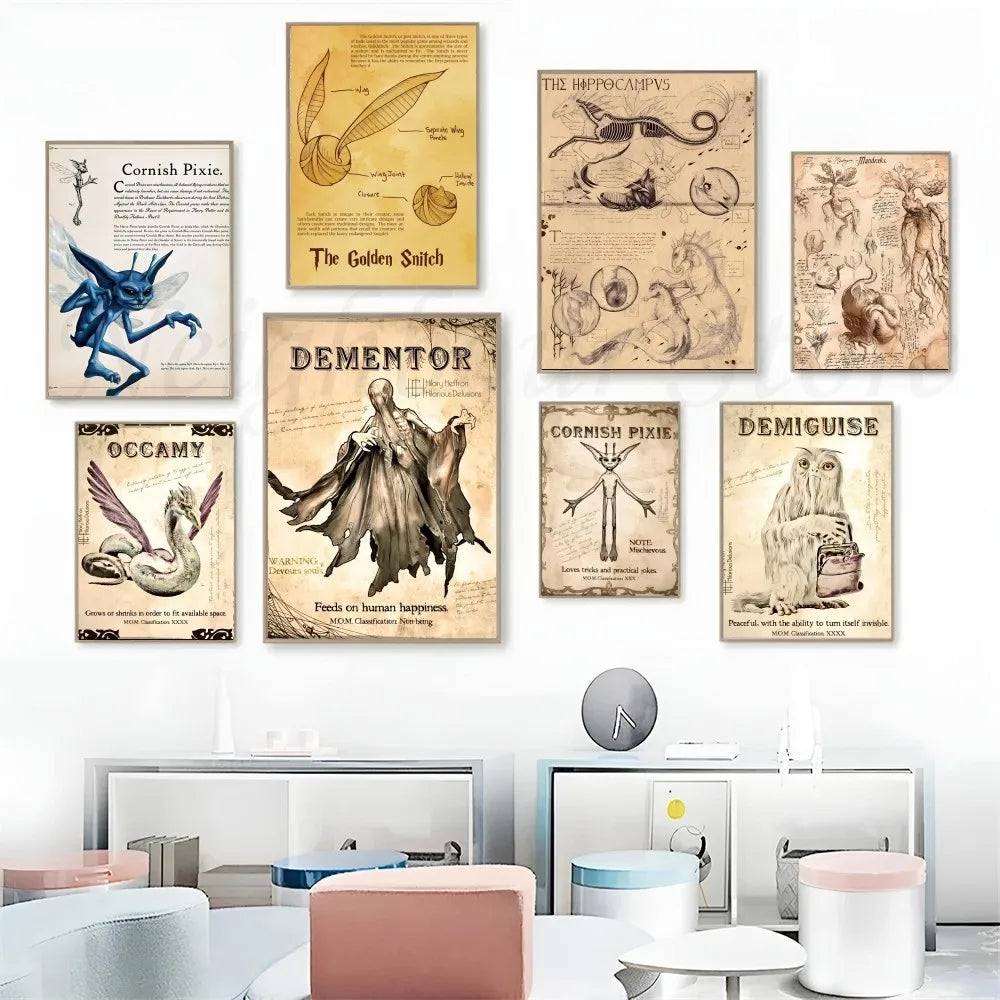 1pc Harry Pothead Magical Creatures Dragon Poster Stickers Home Decor Aesthetic Art Mural Room Decor Digital Painting Living Room