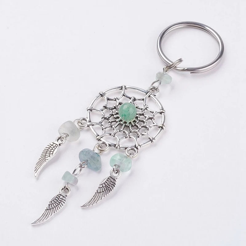 Porte-clés attrape-rêve en pierre naturelle, breloque pour sac, bijoux Boho à la mode, aile, opale, cadeau de fête pour femmes et filles