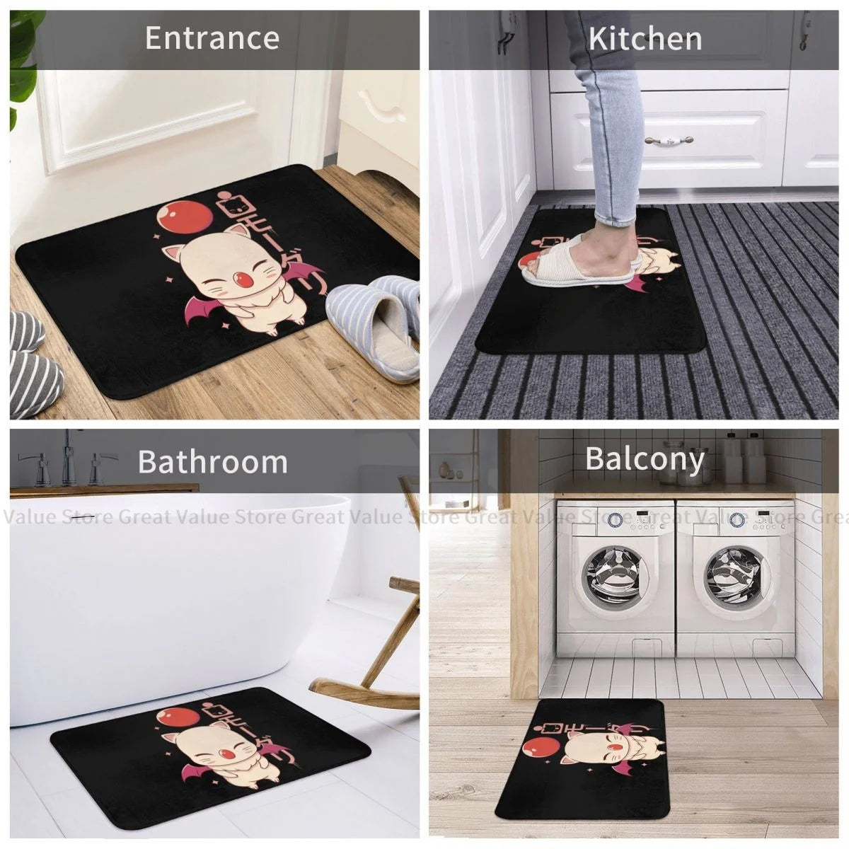 Tapis de salle de bain de jeu Final Fantasy XIV, paillasson Moogle Kupo, de cuisine, de porte d'entrée, de décoration de maison