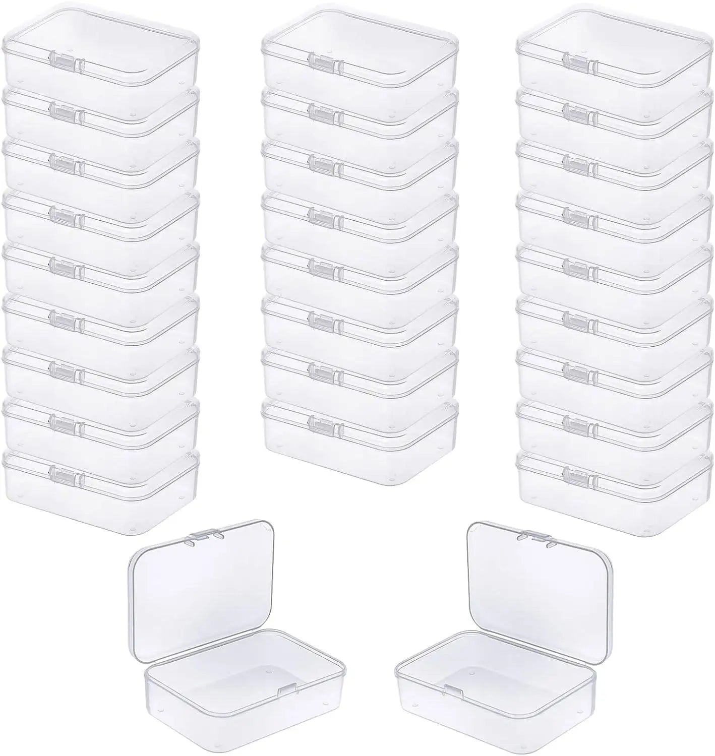 6pcs Rectangular Empty Mini Clear Plastic Organizer Storage Box Containers with Hinged Lid for Small Item Craft Jewelry Hardware