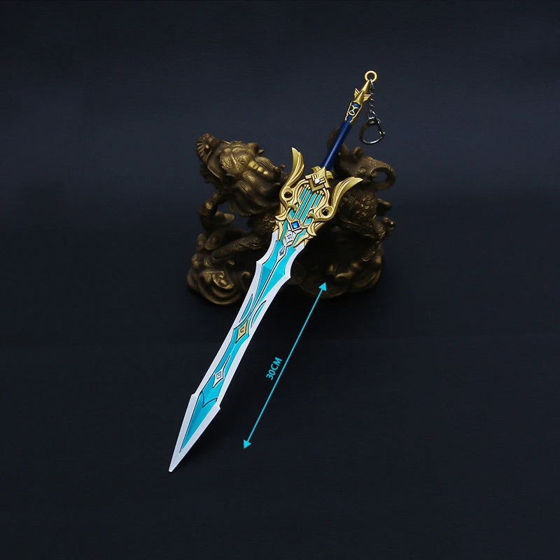 22cm Song of Broken Pines Eula Keychain Genshin Impact Chinese Mobile Game Peripheral Metal Great Sword Weapon Model Toys Crafts