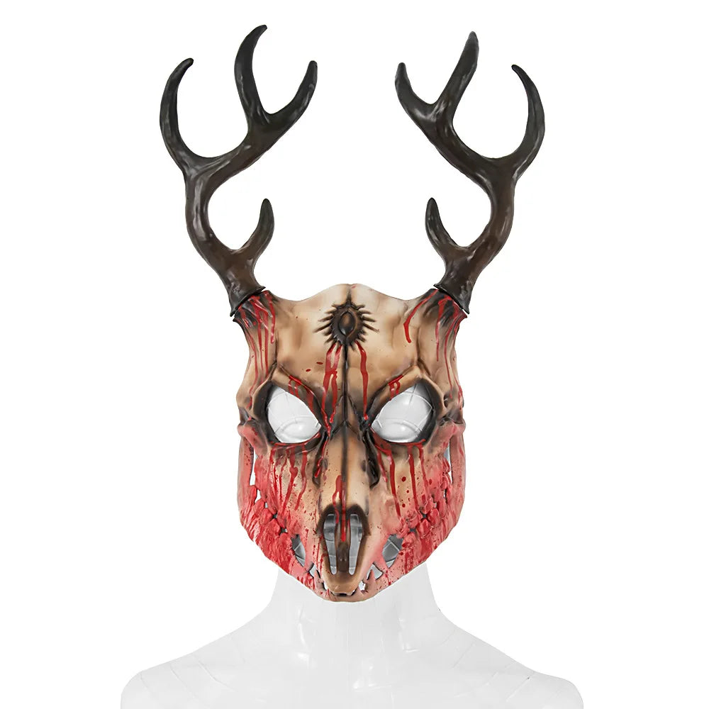 Demon Wendigo Elk Mask Cosplay Gothic Headpiece Animal Antlers Horn Bone Masks Halloween Carnival Purim Party Costume Props