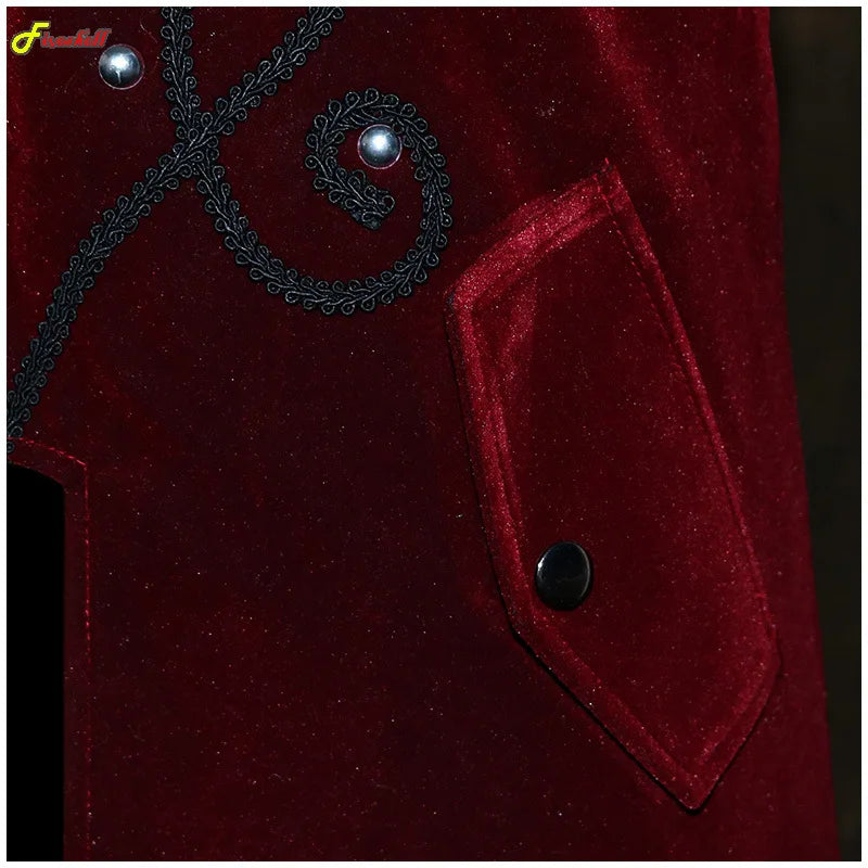Manteau rouge gothique médiéval pour hommes, château Steampunk, Vampire diable, Costume de Cosplay, Costume de smoking de luxe victorien, vestes Trench