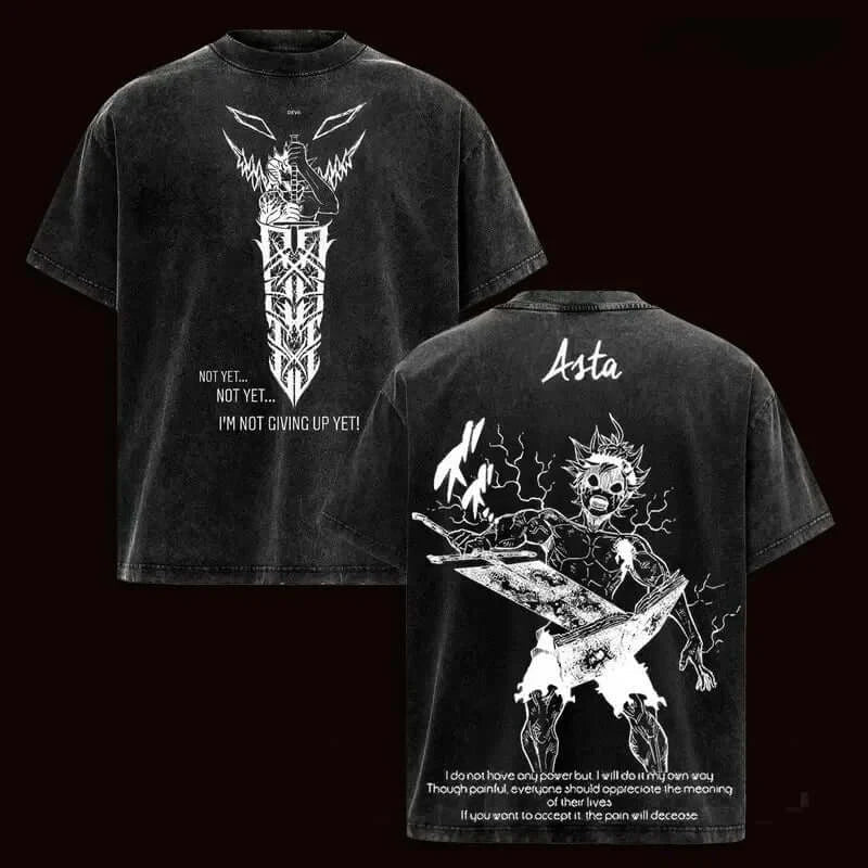 Asta Black Clover T-Shirt Vintage Washed Oversized Tee