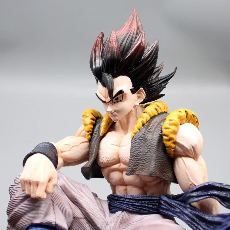 Sitting Gogeta Super Saiyan and Blue Anime Figure, 3 Swappable Heads Dragon Ball Z Figurines PVC 23 CM