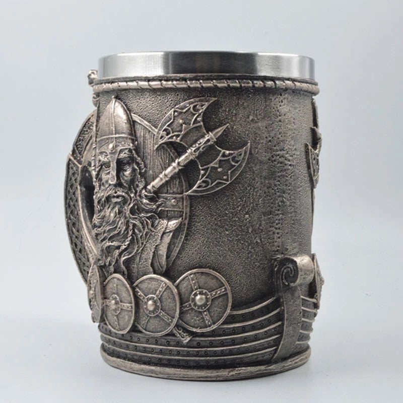 Viking Pirate Rune bière tasse 304 acier inoxydable Tankard résine Imitation