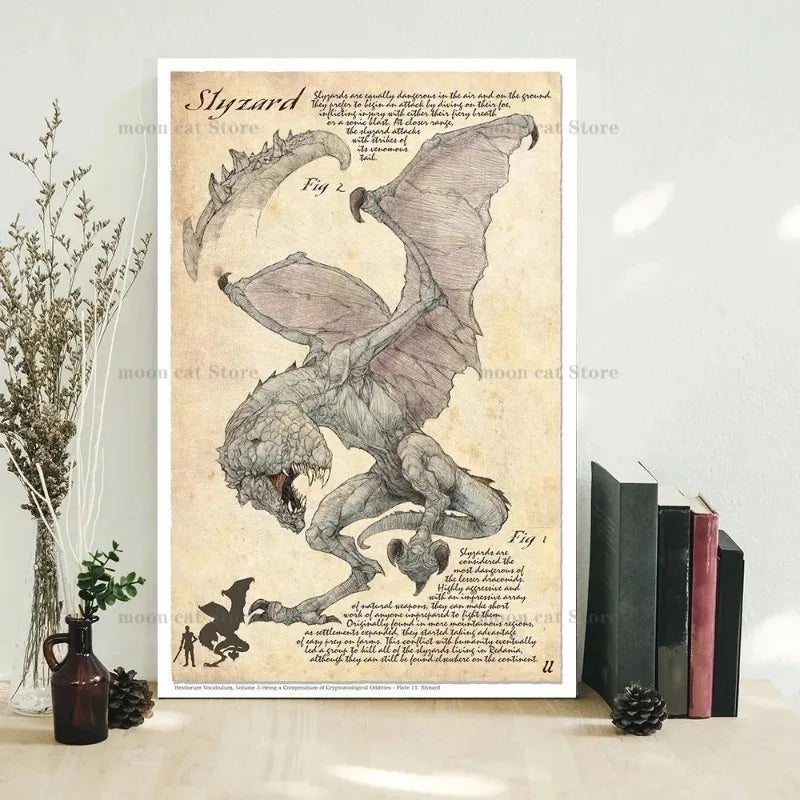 Retro D&D Ancient Mythological Folklore Species Bestiary Monster Animals Poster Wall Pictures Canvas Painting Home Decor Gift