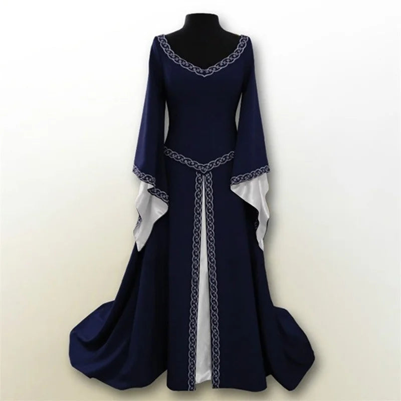 Robe de Costume médiéval Vintage pour femmes, Corset, taille rétro, Renaissance, Maxi, cheville, longue, Halloween, Cosplay