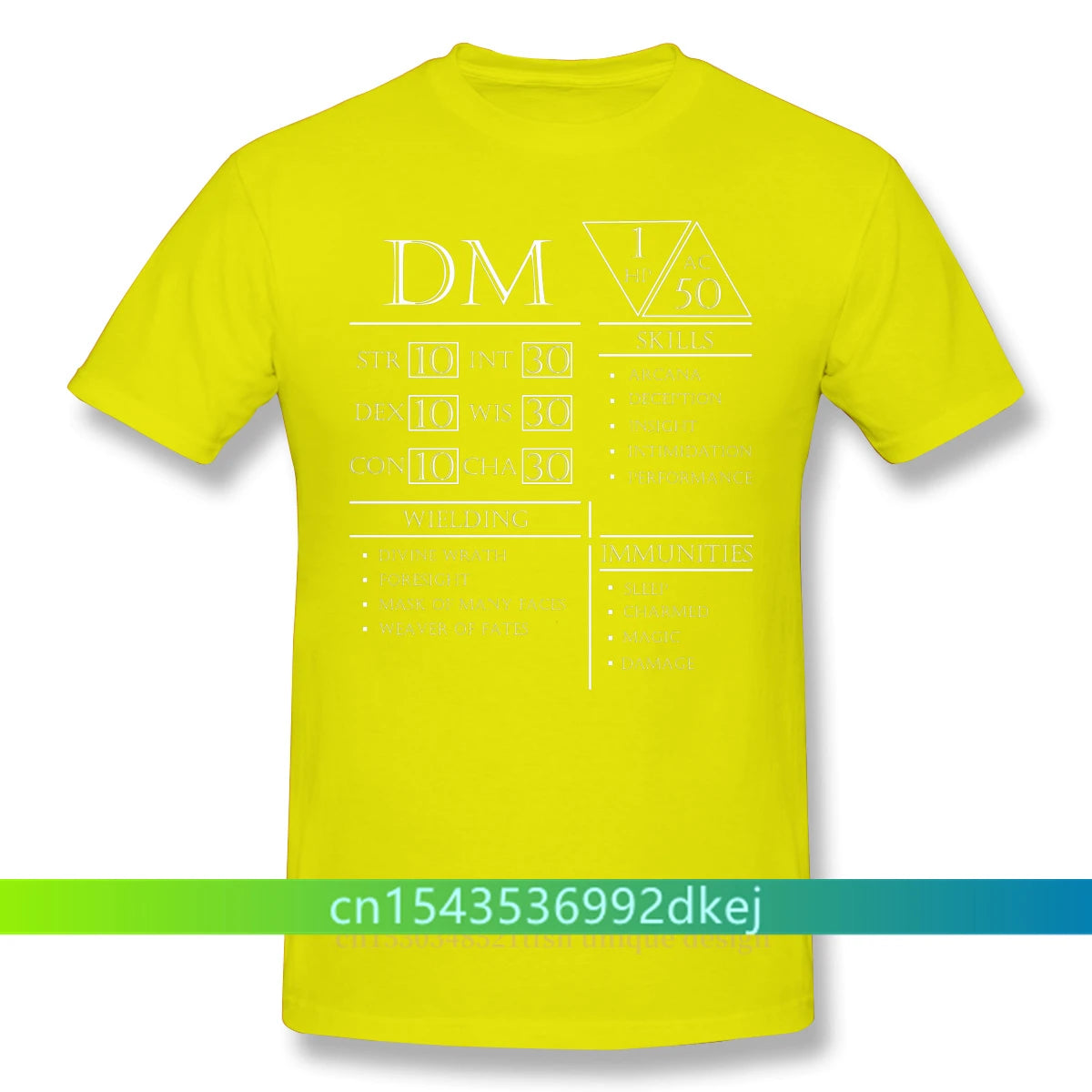 Fashion DM Stats - Character Sheet Clothes Design Dungeon Master Adventure Games Cotton Camiseta Men T-Shirt