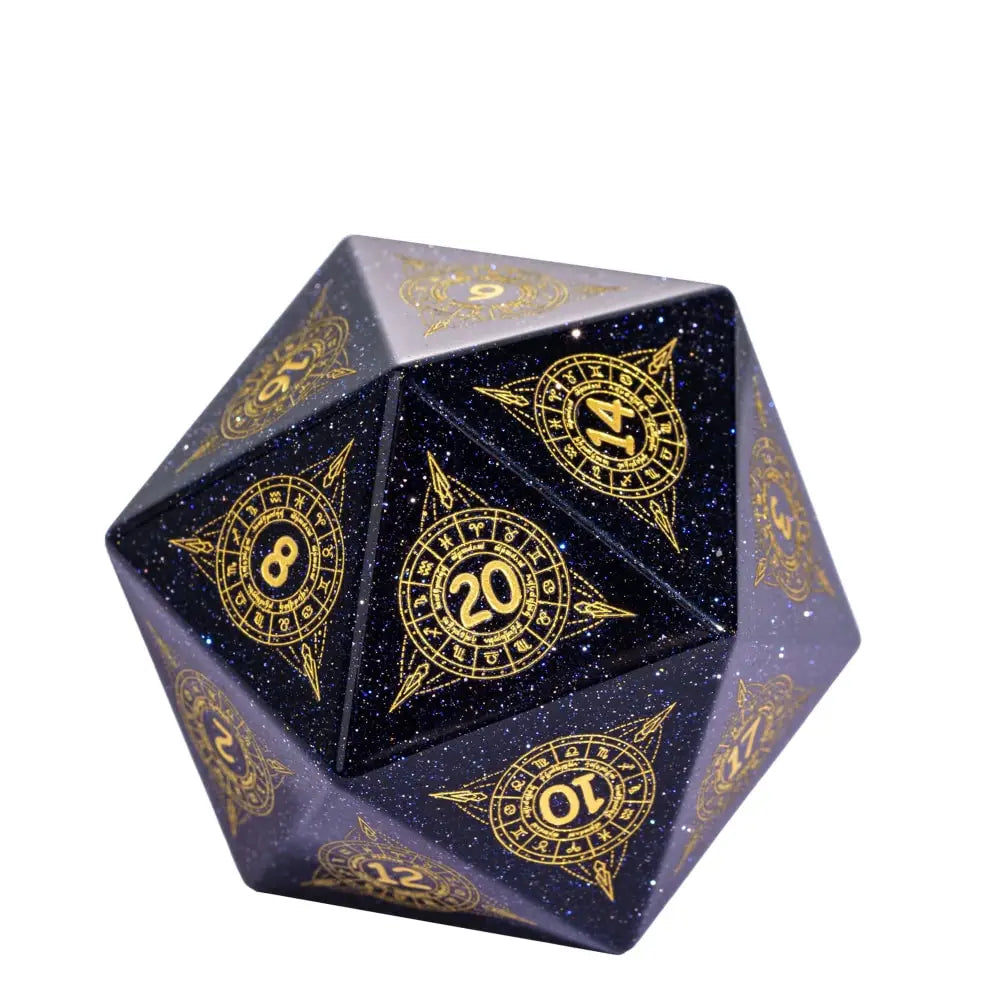 Cusdie 35MM D20 Stone Dice with New Pattern 20 Sided Dice Single D20 Gemstone Polyhedral Dice for Role Playing Game Party Gift