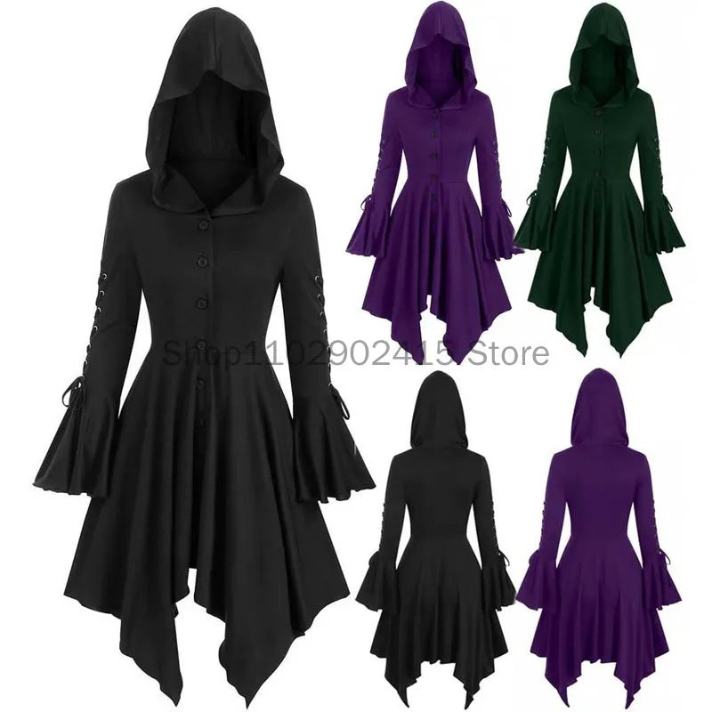 Women Medieval Renaissance Retro Hooded Dress Elf  Victorian Gothic Steampunk Cloak Jackets Coat Carnival Party Cosplay Costumes