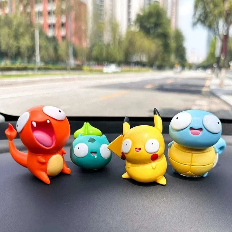 8 PCS Silly Pokemon Mini Figurine Set, Pikachu Bulbasaur Charmander Squirtle Cute PVC Action Figures