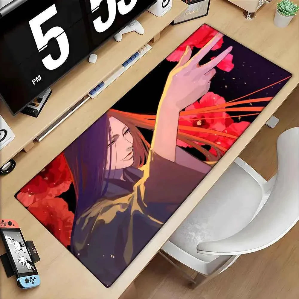 Large Mouse Pad black white Anime BLEACH Mause Mats Gaming Accessories Office Gamer Keyboard Desk Mat Unohana Retsu Mousepad