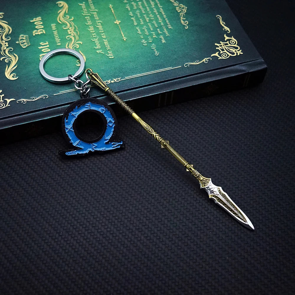 God of War 5 Keychain Ragnarok Draupnir Spear Key Chain Keyring Kratos Weapon Keychains for Men Game Accessories Car Key Ring