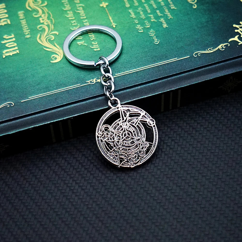 Llavero Fullmetal Alchemist con círculo mágico, llavero con anilla para llaves, llaveros de moda para hombres y mujeres, accesorios de juego, llavero de coche