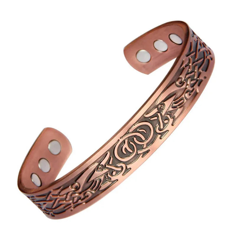 1pcs Antique Copper Bracelet European And American Copper Vintage Simple Double Ring Pattern Magnet Energy Ring Bracelet Set