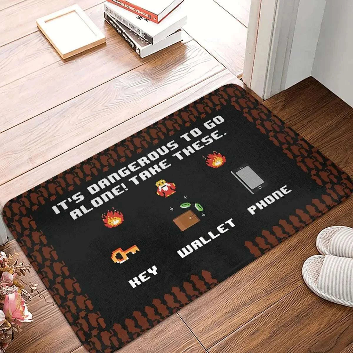 Welcome Bath Mat Dangerous To Go Alone Take 8bit Retro Doormat Kitchen Carpet Outdoor Rug Home Decoration