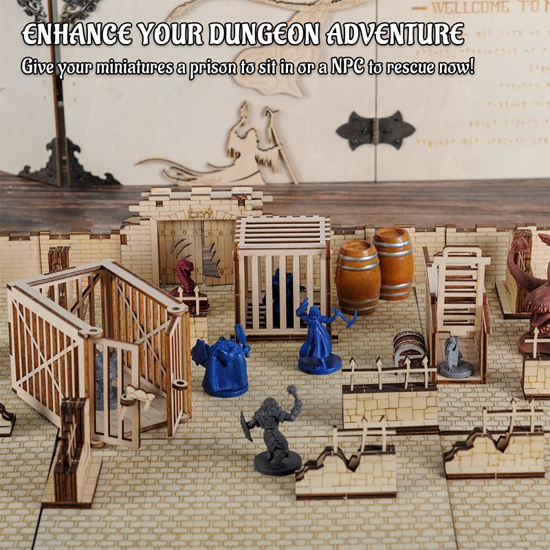 DND Dungeon Prison Cage Miniatures Set of 3 Wood Dice Jails 28mm Fantasy Terrain for Dungeons & Dragons