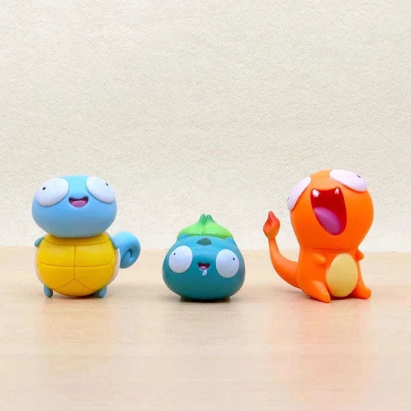 8 PCS Silly Pokemon Mini Figurine Set, Pikachu Bulbasaur Charmander Squirtle Cute PVC Action Figures