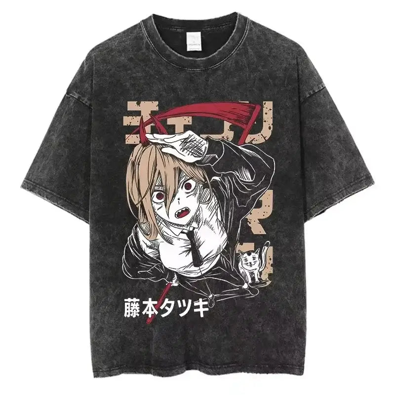 Chainsaw Man Vintage T-shirt Washed Cotton Tee