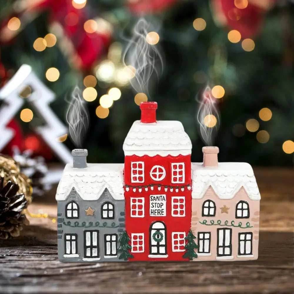 Christmas House Incense Burner - Resin Village Log Cabin Chimney Holder for Festive Home Decoration - spain