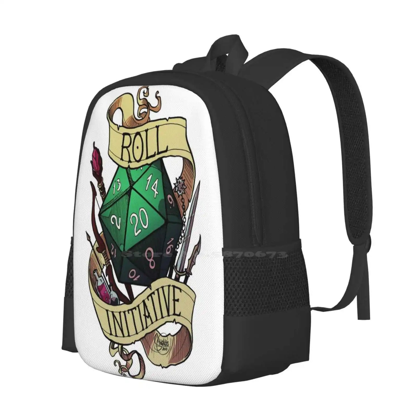 Rollo Iniciativa Diseño De Patrón De Moda Viaje Portátil Mochila Escolar Bolsa Dnd Y Dragones D20 La Zona De Aventura Troquel De 20 Caras