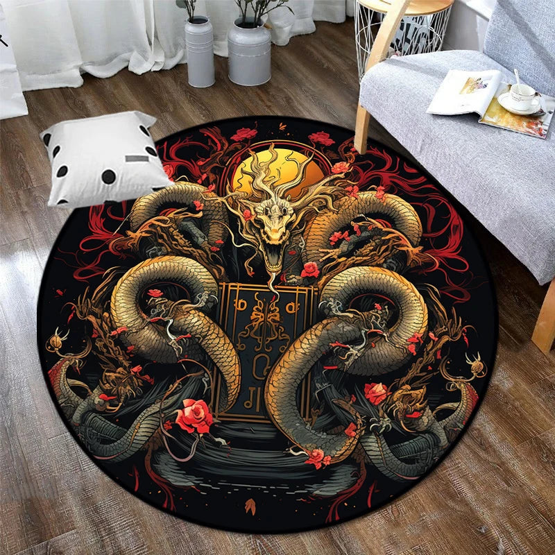 Alfombras redondas con estampado artístico de dragón, alfombra Circular china o mítica, estera de Yoga, alfombra antideslizante para sala de estar y dormitorio
