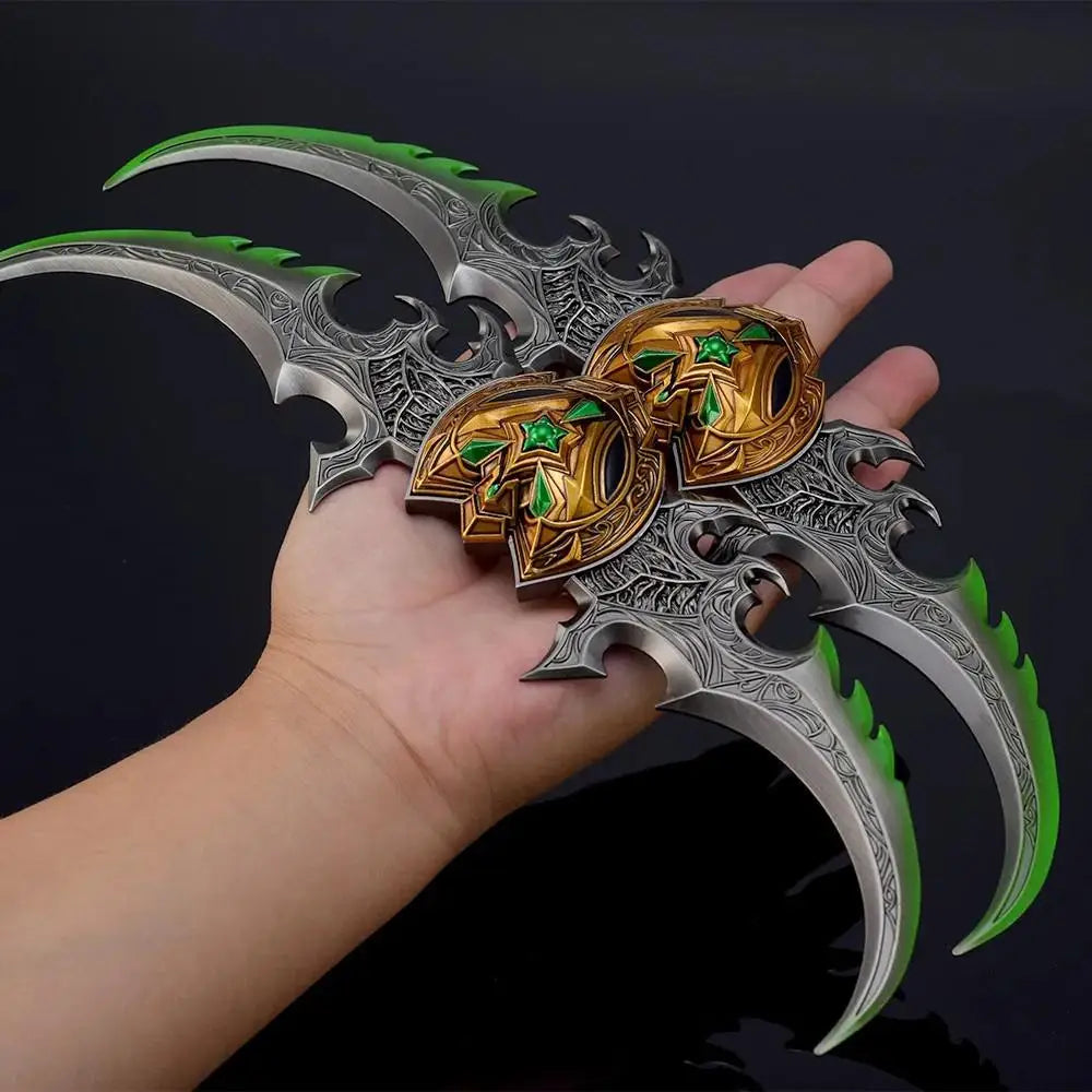 22cm Warglaive of Azzinoth Weapon Set Keychain Game Peripheral Illidan Stormrage Metal Weapon Model Collection Equipment Gifts