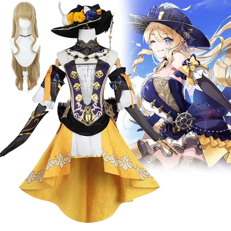 Genshin Impact Navia Cosplay disfraz peluca sombrero conjunto mujer vestido uniforme fiesta de Halloween para niñas