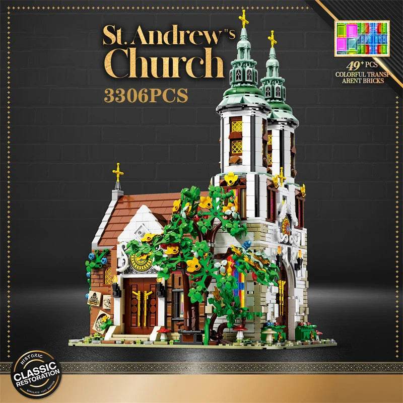 3306PCS St. Andrew's Church Building Block Medieval European Church Model Bricks Set With Light Desktop Decoration Kids Toy Gift - St Andrew Church