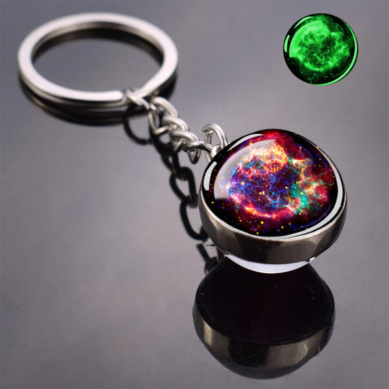 Glow In The Dark Multicolor Planet Galaxy Keychain Universe Key Chain Outer Space Astronomical Jewelry Glass Ball Keyring