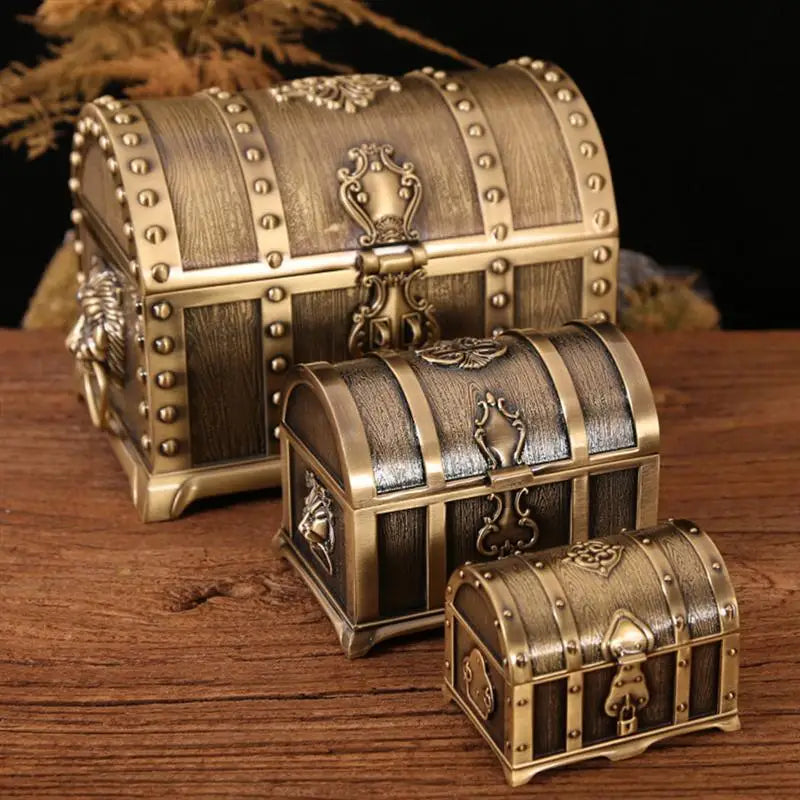 Boîte à bijoux trésor bibelot Vintage rangement métal caisse en bois organisateur anneau de Pirate rétro souvenir support en bois Mini boîtes