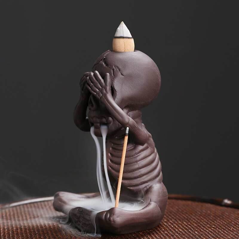 Halloween Skeleton Ceramic Backflow Incense Burner Holder - Eyes Covered
