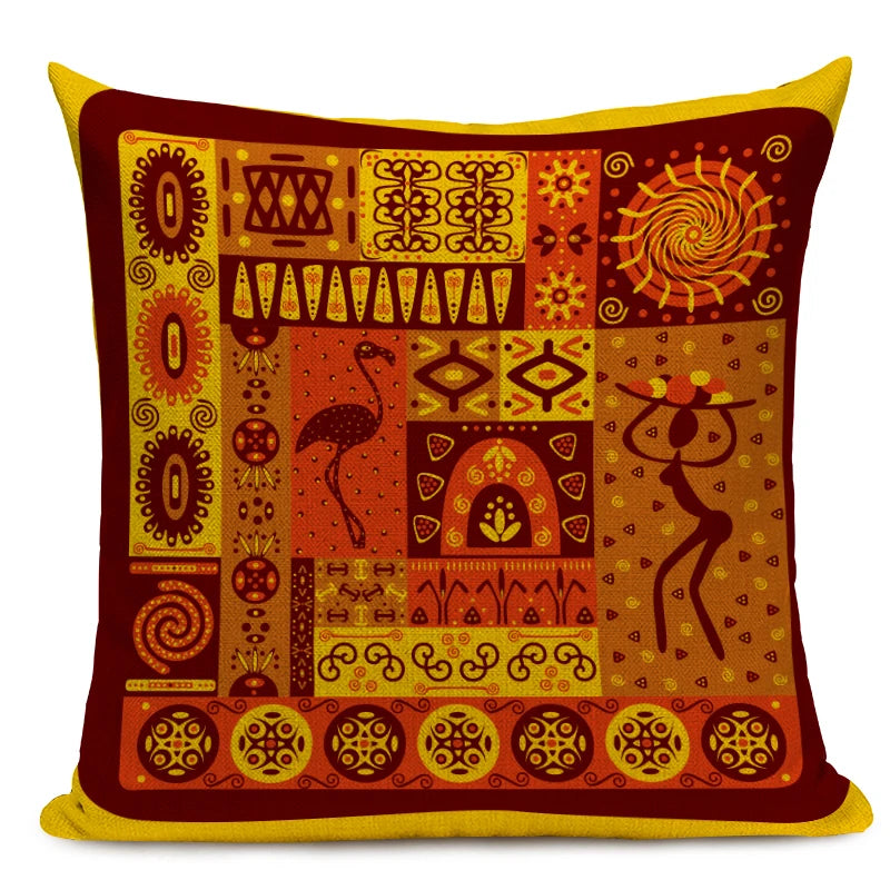 Fundas de cojín con estampado geométrico de estilo africano, funda de almohada de lino étnico con elefante, decoración personalizada para el hogar, sofá, asiento de coche