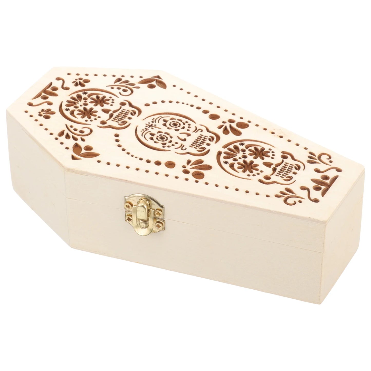 Boîte à friandises en forme de cercueil d'halloween, couvercle à charnière, sucre en bois inachevé, crâne de sucre, boîte à bonbons