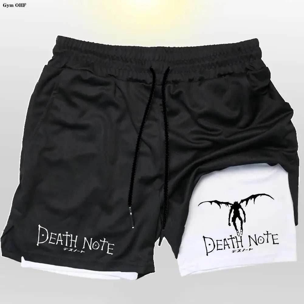 Death Note Gym Shorts: Dominate Your Workout with Dark Precision! - Black White / M