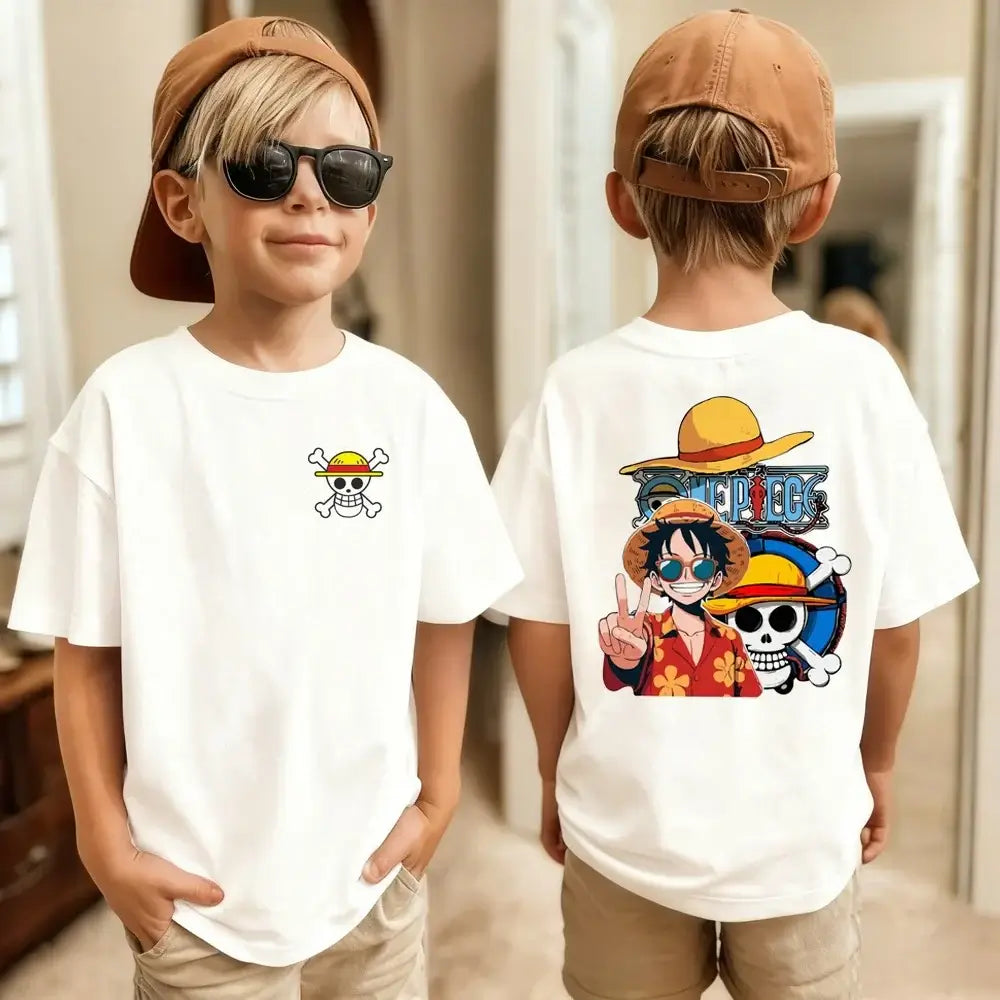 One Piece Luffy Kids T-Shirt Pure Cotton Boys Top Summer Tee