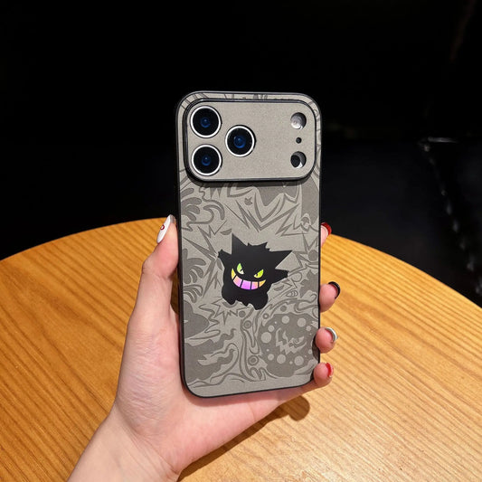 Cute Cartoon Gengar Emboss Leather Texture Laser Phone Case For iPhone