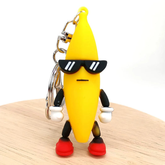 Creative Rubber Banana Doll Keychain Funny Cartoon Figure Stress Relif Toy Bag Pendant Keyring for Men Kids