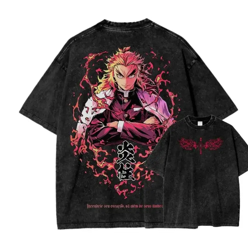 Retro Washed Anime Ghost Slayer Blade Oversized T-Shirt