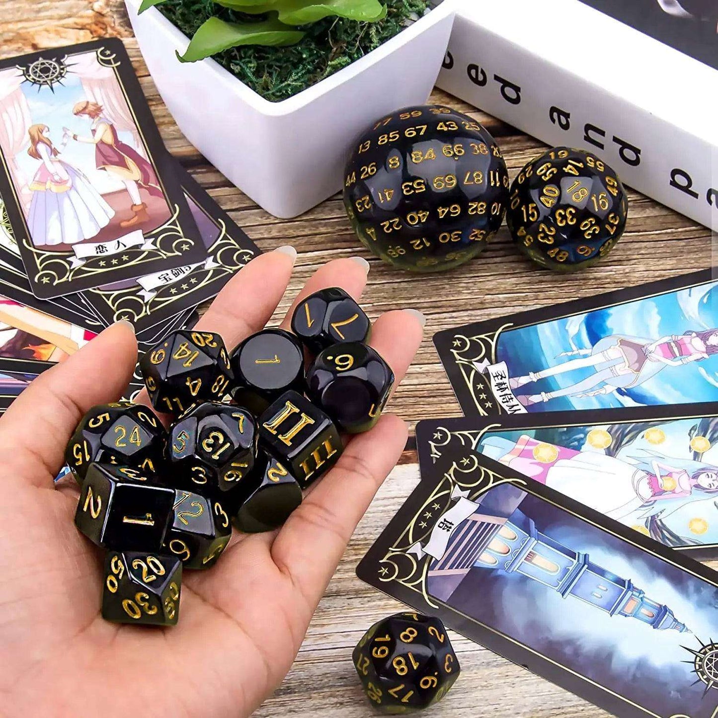 15Pcs/Set Polyhedral Dice D3-D100 Spherical RPG Complete DND Opaque Black 100 Sides Dices Role Playing Table Party Board Game