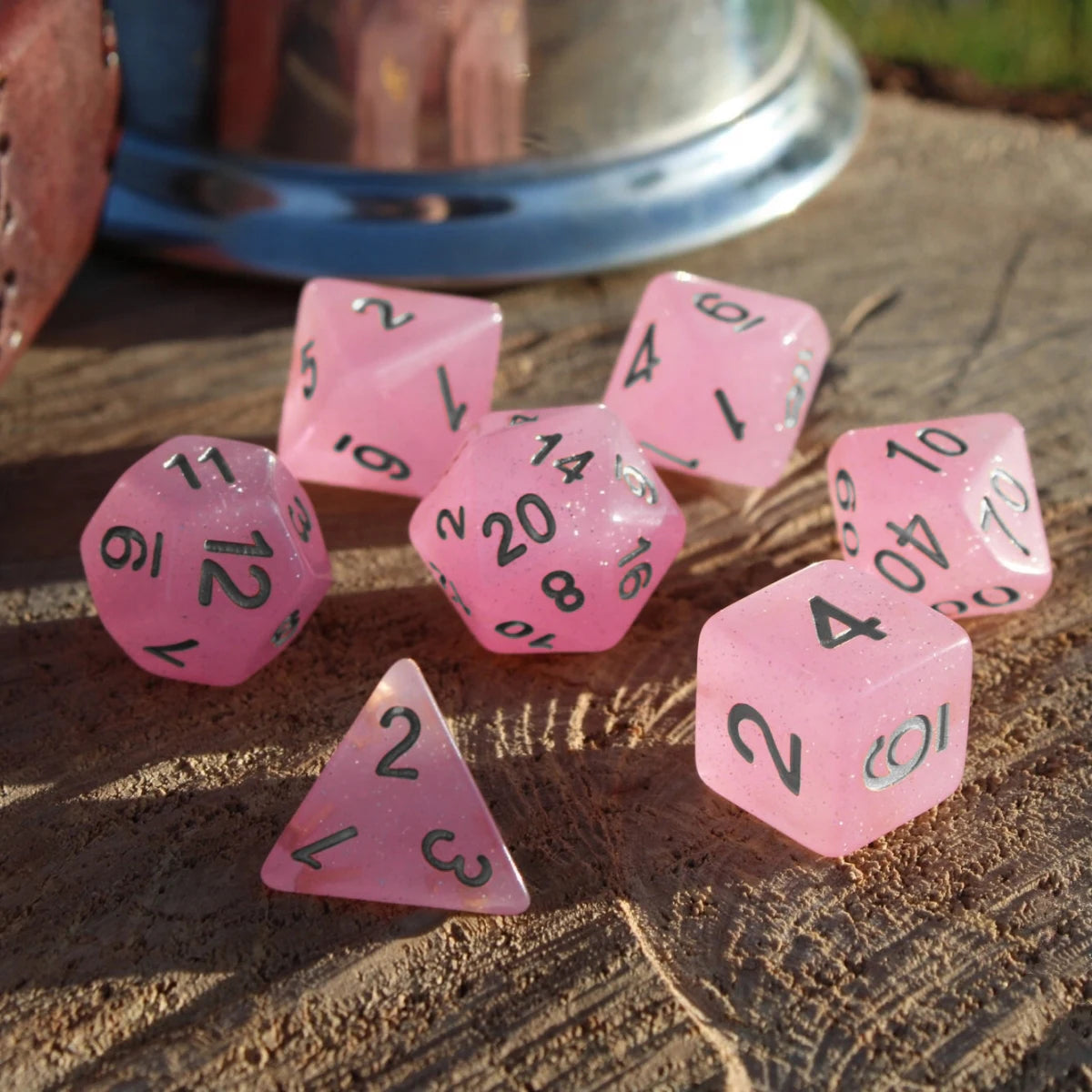 7Pcs/Set Champagne Pink Starry Sky Dice for DND Dungeons and Dragons Table Games D&D RPG Tabletop Roleplaying