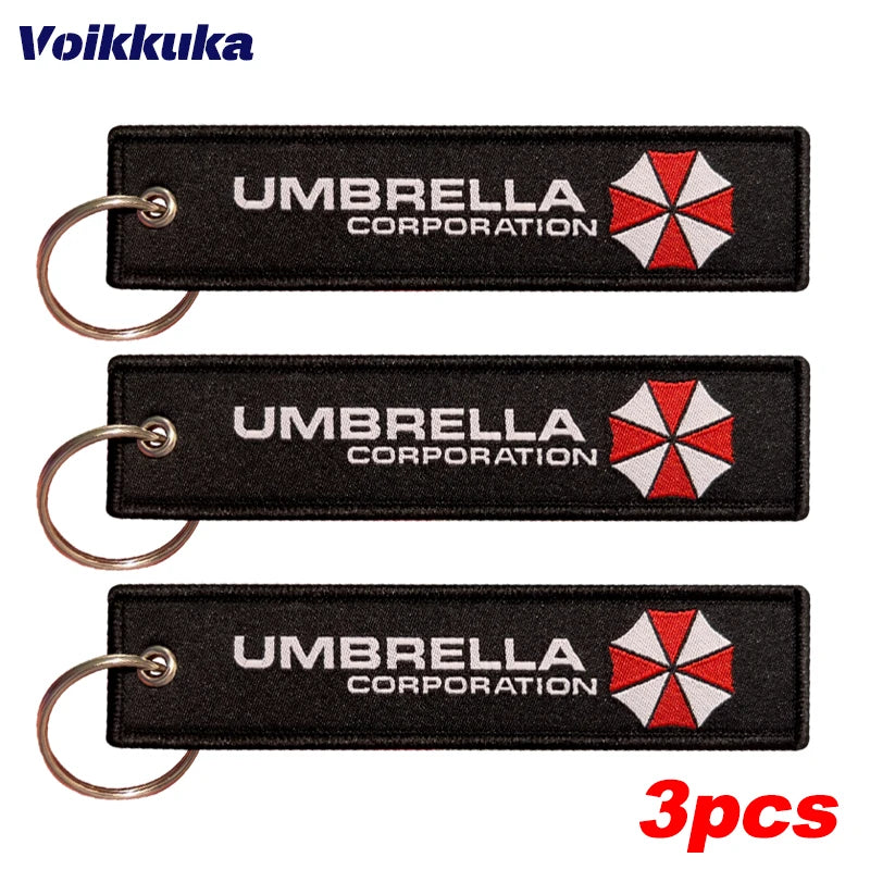 1PC 3PCS Sale Umbrella Logo 2 Styles Both Sides Embroidery Tag Key Chain Motorcycle Car Backpack Keychain Gifts Wholesale