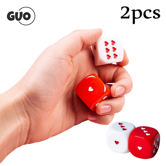 2Pcs Red White Heart-shaped Dice Game Props Round Corner Cubes Acrylic Dice Large Size For Bar Party Family Games