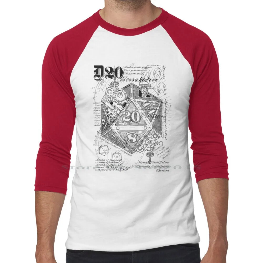 The D20 T Shirt 100% Cotton Gamer Rpg Dice Boardgames Vintage D20 Geeky Steampunk Patent Short Long Sleeve Tee Top